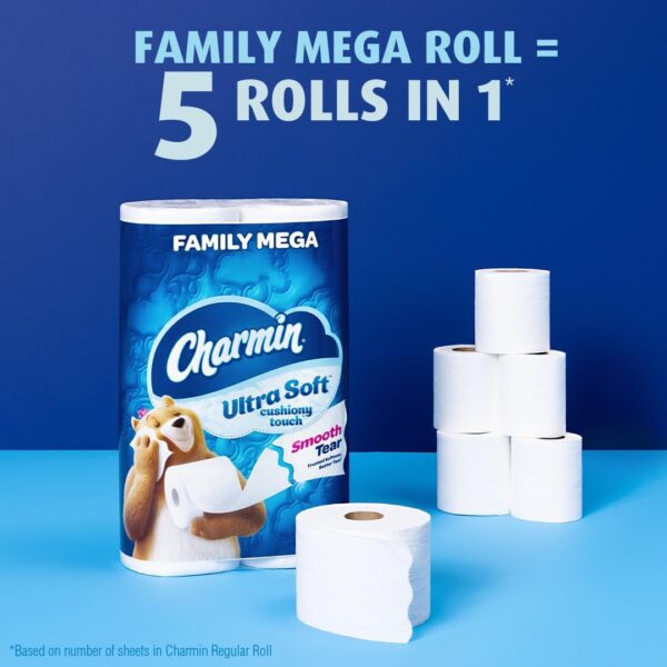 Charmin Ultra Soft Cushiony Touch Toilet Paper, 24 Family Mega Rolls - Image 2