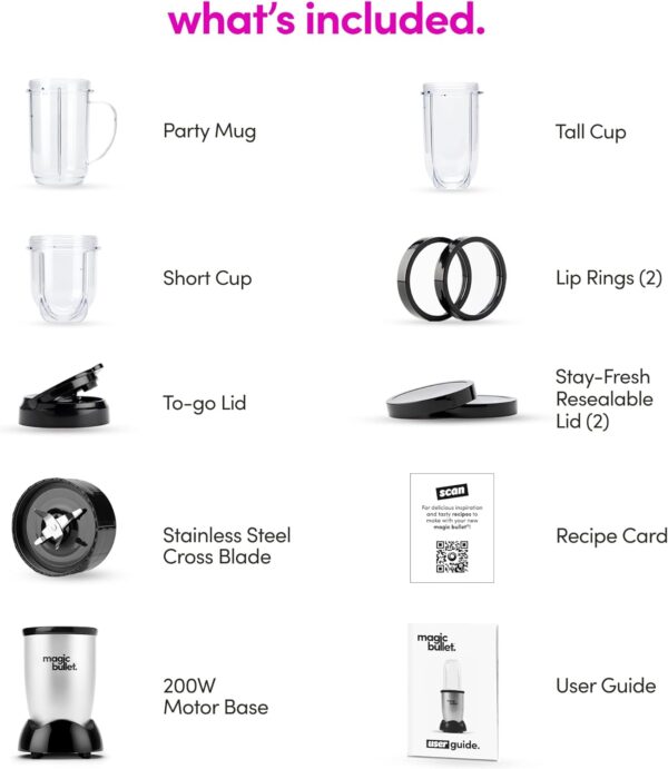 Magic Bullet Blender, Small, Silver, 11 Piece Set - Image 10