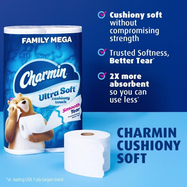 Charmin Ultra Soft Cushiony Touch Toilet Paper, 24 Family Mega Rolls - Image 8