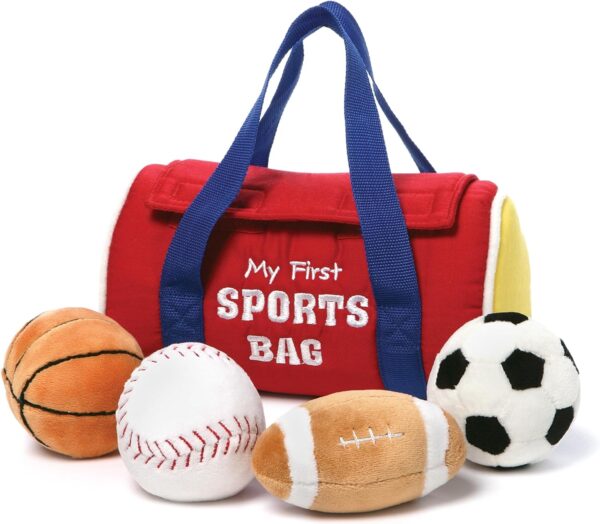 Baby GUND My First Sports Bag Stuffed Plush Playset, Baby Gift Toys for Boys and Girls Ages 1 & Up, 5 Piece, 8"