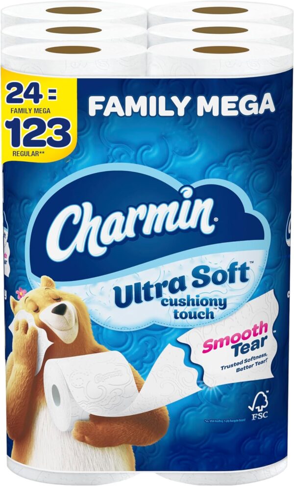 Charmin Ultra Soft Cushiony Touch Toilet Paper, 24 Family Mega Rolls