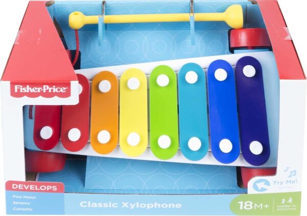 Fisher-Price Toddler Pull Toy, Classic Xylophone Pretend Musical Instrument with Mallet and Rolling Wheels for Ages 18+ Months - Image 5