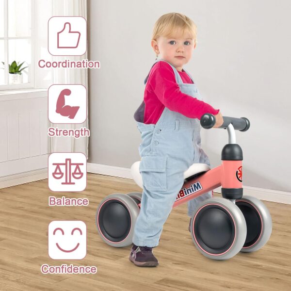 Baby Balance Bikes for 1 Year Old Boy Girl, Best First Birthday Gifts for Toddler from Standing to Running, Riding Toys for 1+ Years Old, No Pedal Infant 4 Wheels Baby Bicycle - Image 4