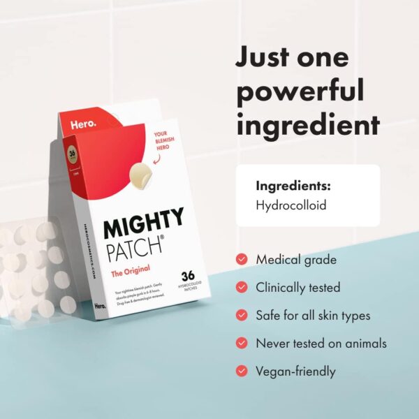 Hero Cosmetics Mighty Patch™ Original Patch - Hydrocolloid Acne Pimple Patch for Covering Zits and Blemishes, Spot Stickers for Face and Skin (36 Count) - Image 7