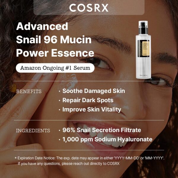 COSRX Snail Mucin 96% Power Repairing Essence 3.38 fl.oz 100ml, Hydrating Serum for Face with Snail Secretion Filtrate for Dull Skin & Fine Lines, Korean Skincare - Image 5