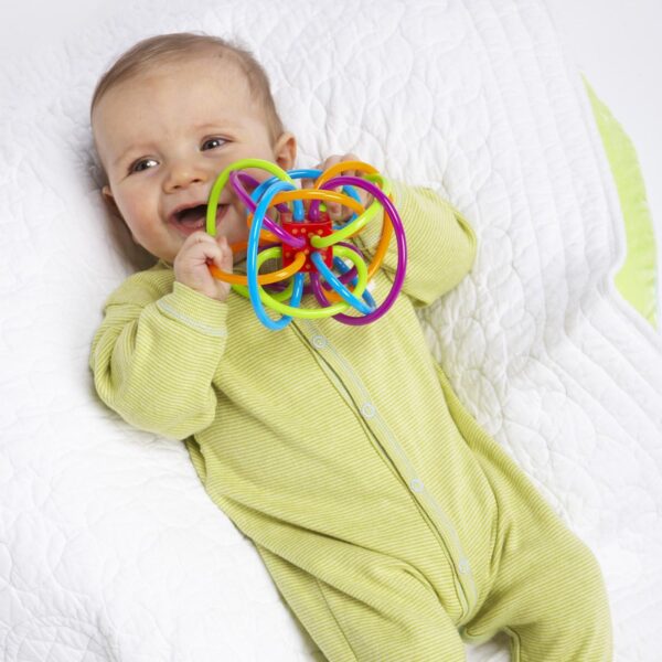 Manhattan Toy Winkel Rattle & Sensory Teether Toy, Blue/Green/Orange, 5 Inch x 4 Inch x 3.5 Inch - Image 4