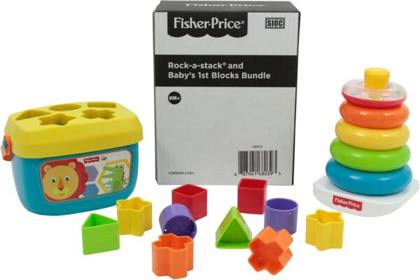 Fisher-Price Infant Gift Set with Baby’s First Blocks (10 Shapes) and Rock-a-Stack Ring Stacking Toy for Ages 6+ Months (Amazon Exclusive) - Image 7