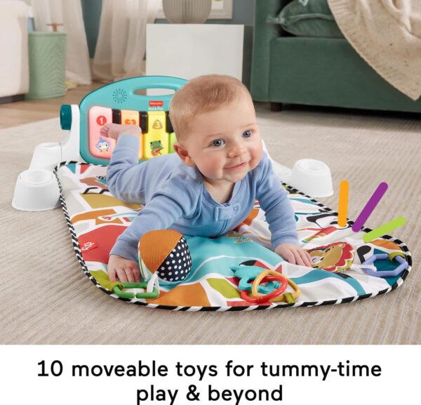 Fisher-Price Baby Playmat Glow and Grow Kick & Play Piano Gym, Blue Musical Learning Toy with Developmental Activities for Newborns 0+ Months - Image 2