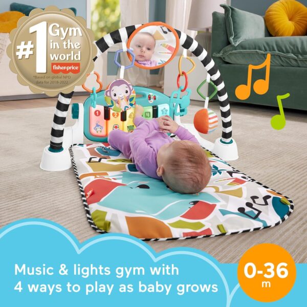 Fisher-Price Baby Playmat Glow and Grow Kick & Play Piano Gym, Blue Musical Learning Toy with Developmental Activities for Newborns 0+ Months - Image 3