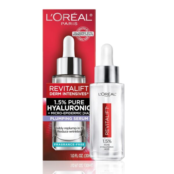 L'Oreal Paris Revitalift 1.5% Pure Hyaluronic Acid Face Serum, Hydrate & Reduce Wrinkles, Fragrance Free 1 oz - Image 8