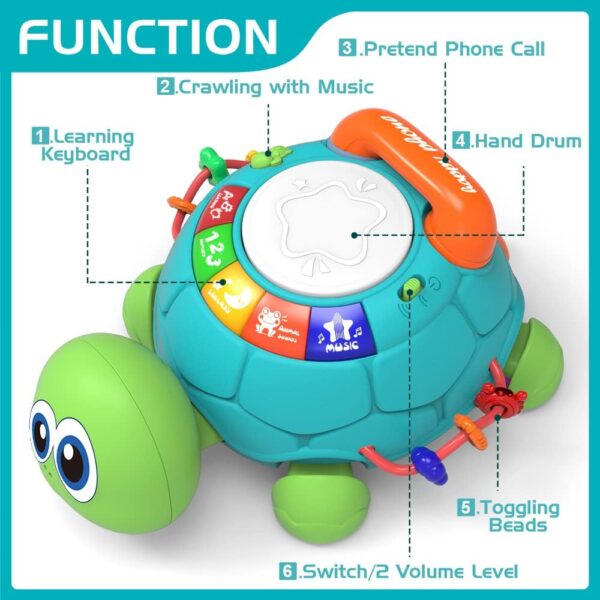 Baby Toys 6 to 12 Months, Musical Turtle Crawling Baby Toys for 12-18 Months, Early Learning Educational Toy with Light & Sound, Birthday Toy for Infant Toddler Boy Girl 7 8 9 10 11 month 1-2 Year Old - Image 4