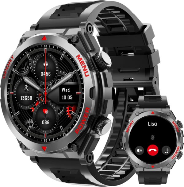 Military Smart Watch for Men, 1.52" HD Fitness Tracker Smartwatch with Answer/Make Call, Sport Watch with Heart Rate SpO2 Stress and Sleep Monitor Compatible with iPhone and Android Phones, Waterproof