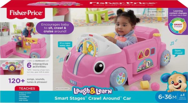 Fisher-Price Baby Learning Toy Laugh & Learn Crawl Around Car Activity Center with Smart Stages for Infants Ages 6+ Months, Pink (Amazon Exclusive) - Image 3