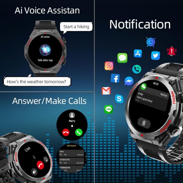 Military Smart Watch for Men, 1.52" HD Fitness Tracker Smartwatch with Answer/Make Call, Sport Watch with Heart Rate SpO2 Stress and Sleep Monitor Compatible with iPhone and Android Phones, Waterproof - Image 8