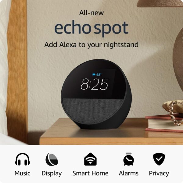 Amazon Echo Spot, Smart alarm clock with vibrant sound - Image 2