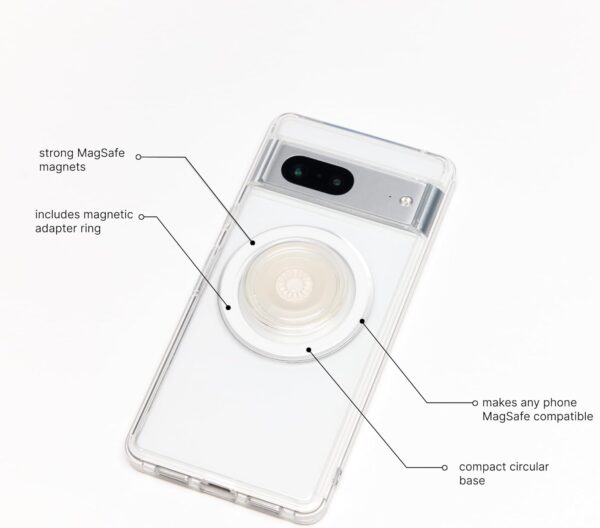 PopSockets Phone Grip Compatible with MagSafe, Adapter Ring for MagSafe Included, Phone Holder, Wireless Charging Compatible - Clear - Image 4