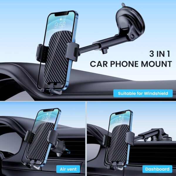 Qifutan Car Phone Holder Mount Phone Mount for Car Windshield Dashboard Air Vent Universal Hands Free Automobile Cell Phone Holder Fit for iPhone Smartphone Carbon Fiber - Image 3