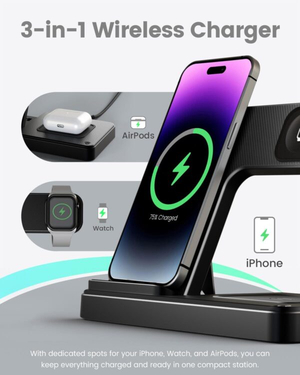 Wireless Charger iPhone Charging Station: 3 in 1 Charger Stand Multiple Devices for Apple - Image 3