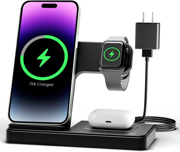 Wireless Charger iPhone Charging Station: 3 in 1 Charger Stand Multiple Devices for Apple